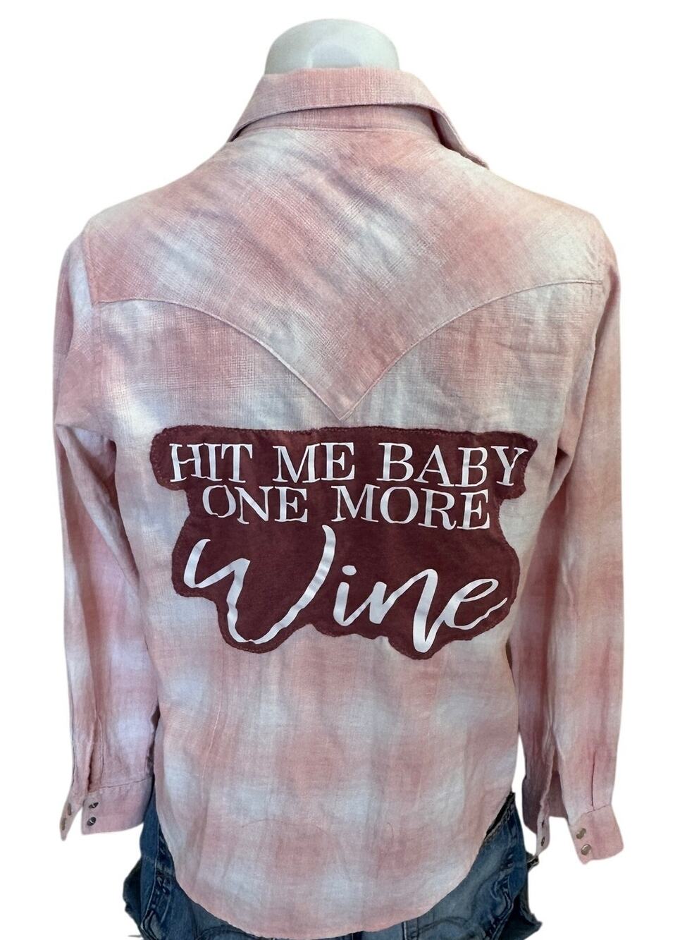 Hit Me One More Wine Western Flannel Plaid Shirt SMALL Oversized Unique Upcycled